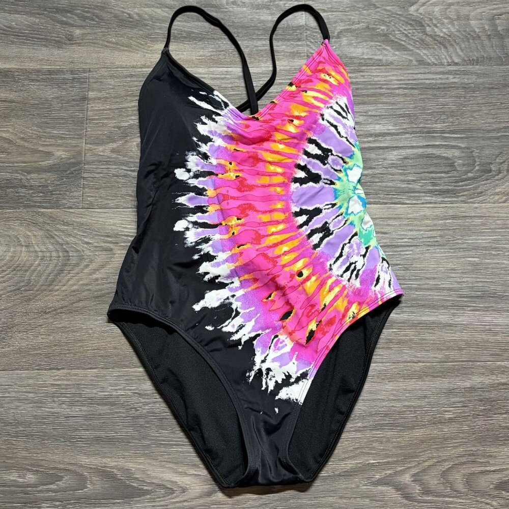 NEW Salt + Cove Medium Tie Dye One Piece Swim Strappy Black Pink Bathing Suit - Picture 11 of 11